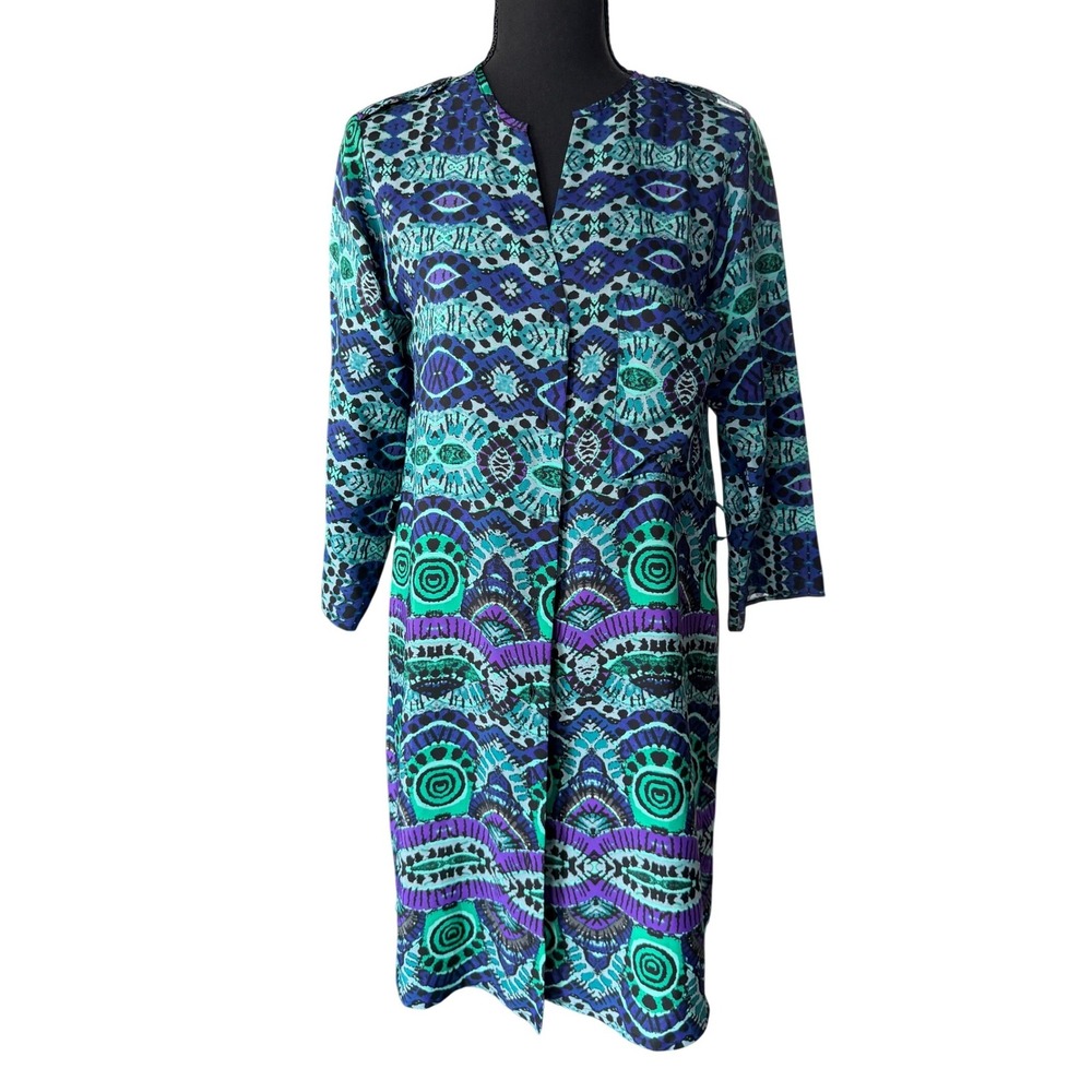 Maeve Anthropologie Boho Tribal Print Button Front Midi Dress XS Artsy Lagenlook
